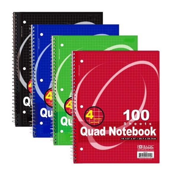 Bazic Products Bazic 100 Ct. Quad-Ruled 4-1 Spiral Notebook, 24PK BA36536 - main